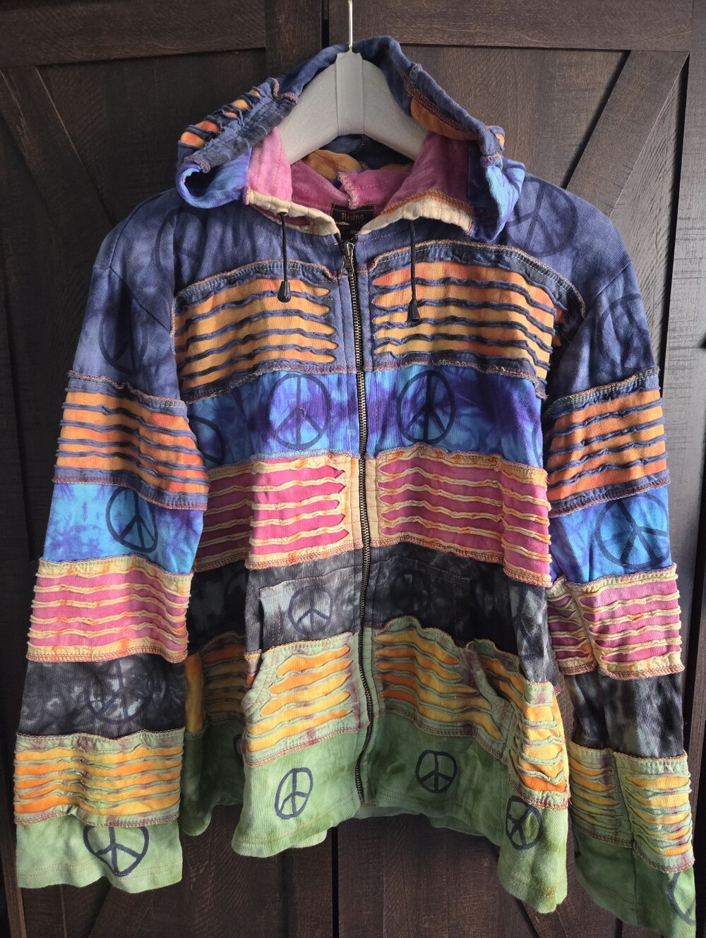 Rising International ⁸Patchwork Peace Sign Hooded Jacket in Multicolor